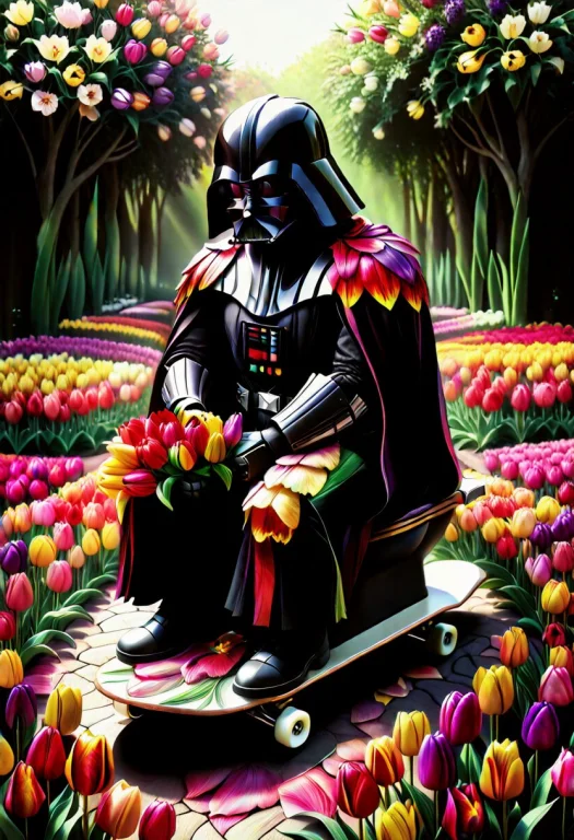A Darth Vader Constructed Entirely From Dense, Open Tulip Bl...