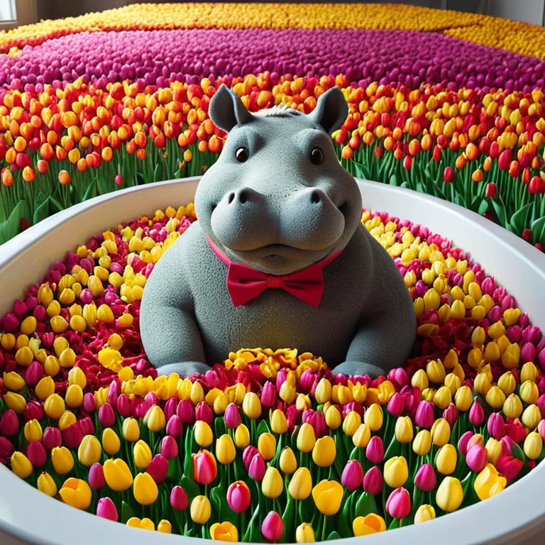 Jaynl-tm, Made Of Tulips, A Hippopotamus In A Bow Tie Sittin...