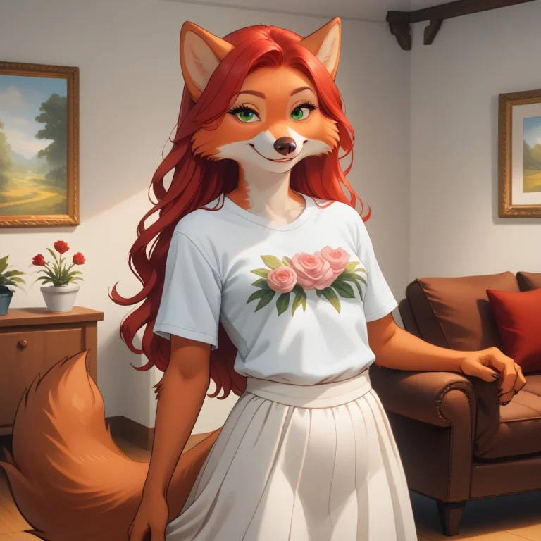 Furry Art, Matte Painting Beautiful Fox, Posing In A Dark Co...