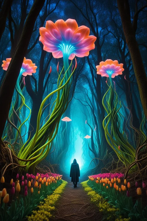 Surreal Bioluminescent Dark Fantasy Landscape, Best Quality,...