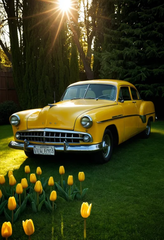 A Clear Photo Of A Single Rusty Vintage Car Parked On The Gr...