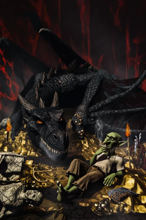 A Colossal Black Dragon Rests Deep Inside A Gigantic Undergr...