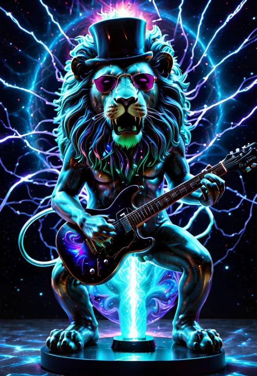 Rockstar Lion Statue, Sunglasses, Playing Electric Guitar, T...