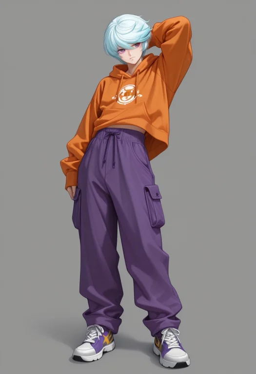Masterpiece, Best Quality, Oversized Orange Hoodie With Purp...