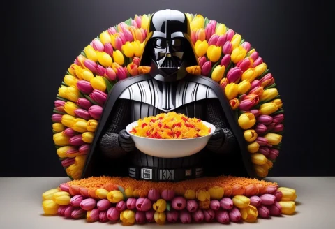 Jaynl-tm, A Sculpture Of Darth Vader Made Of Tulips Sitting... — SDXL AI Prompt: jaynl-tm, a sculpture of Darth Vader made of tulips sitting on a toilet made of...