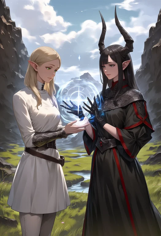 Tsurunj This Digital Fantasy Artwork Depicts Two Female Elve...