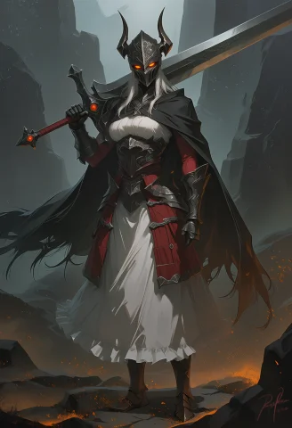 Tsurunj This Is A Digital Fantasy Artwork Depicting A Dark,... — Stable Diffusion AI Prompt: tsuru_nj This is a digital fantasy artwork depicting a dark, armored female warr...