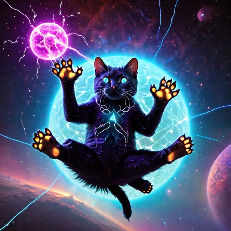 A Gigantic Cosmic Cat Floating In Deep Space, Casually Holdi...