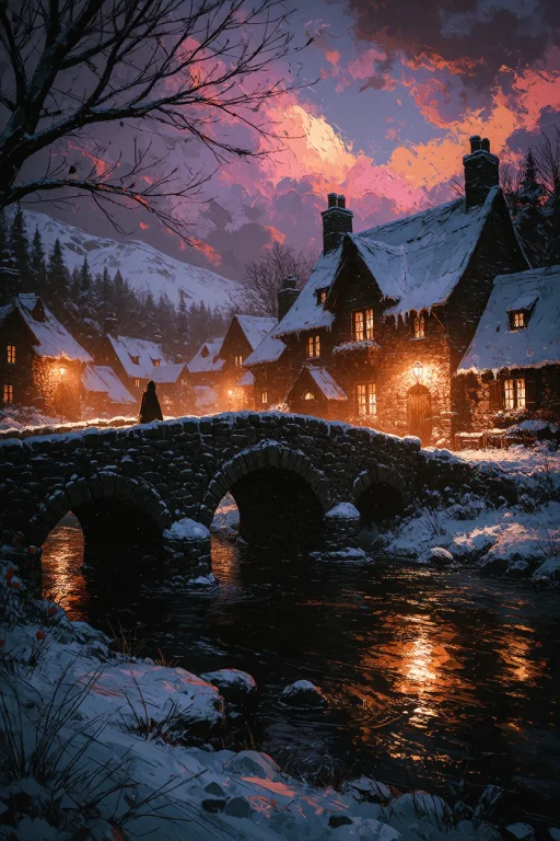 Ta86inkriot, Thin Black Outlines, A Picturesque Winter Scene...