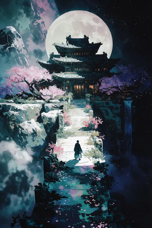 Ancientwuxiatemplefloatingbetweenrealms, Onesidesnowymountai...