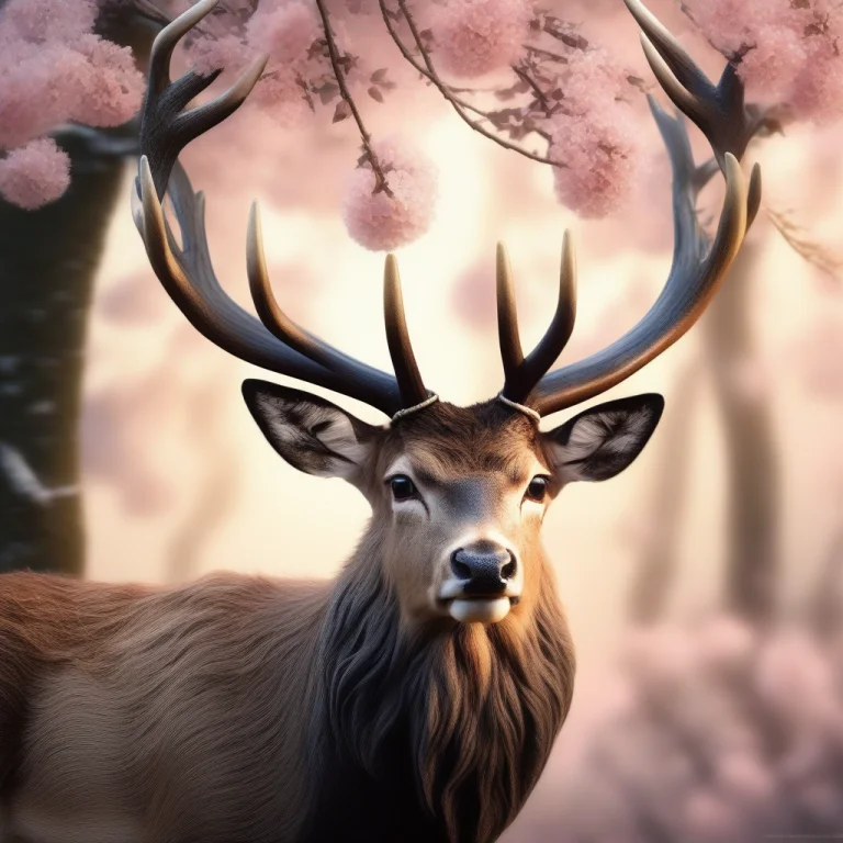 A Stag Whose Antlers Branch Into Blossoming Trees, Soft Diff...