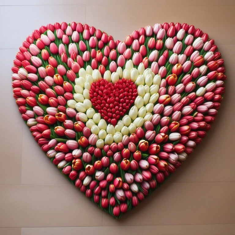 Red Heart Made Of Tulips, Masterpiece, Best Quality