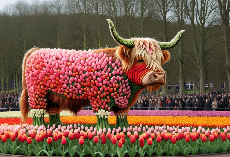 Highland Cow Made Of Tulips
