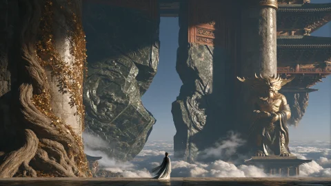 Shenhuastyleancient Abandoned Heavenly Palace Ruins Floating... — Stable Diffusion AI Prompt: shenhua_Style，Ancient abandoned heavenly palace ruins floating above the clouds...