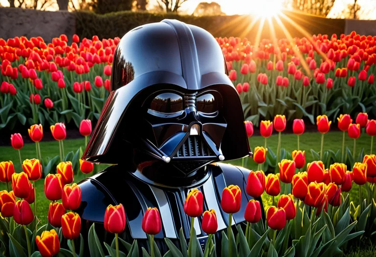 A Cinematic Photo Of Darth Vader Helmet Used As A Flower Pot...