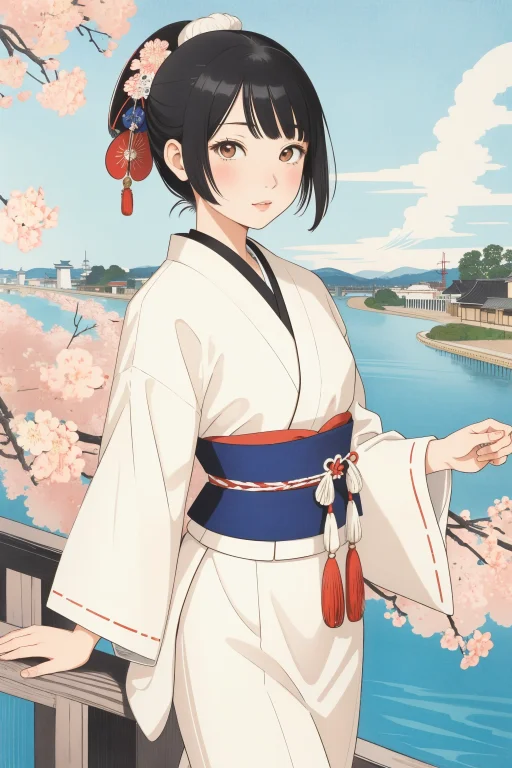 1girl, Loraohara Koson1 Ohara Koson, Ukiyo-e, Aggressive Bri...