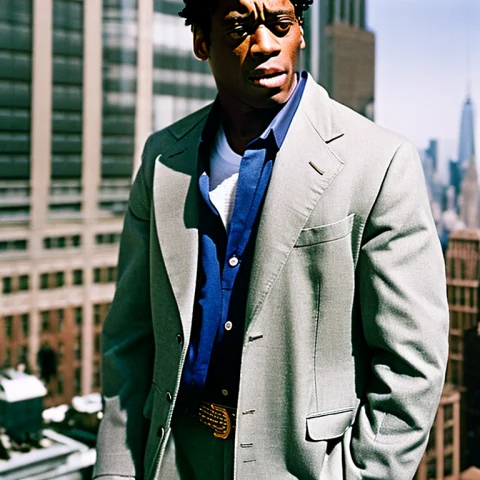Close Up Movie Scene Outdoor Young Coolio As A High Powered... — Stable Diffusion AI Prompt: close up movie scene outdoor young Coolio as a high powered stock broker in a ne...