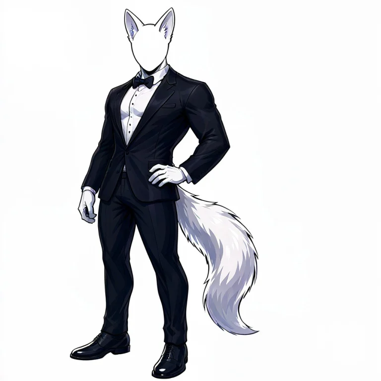 Male , Faceless, Tuxedo , White Fox Ears, White Fox Tail , P...
