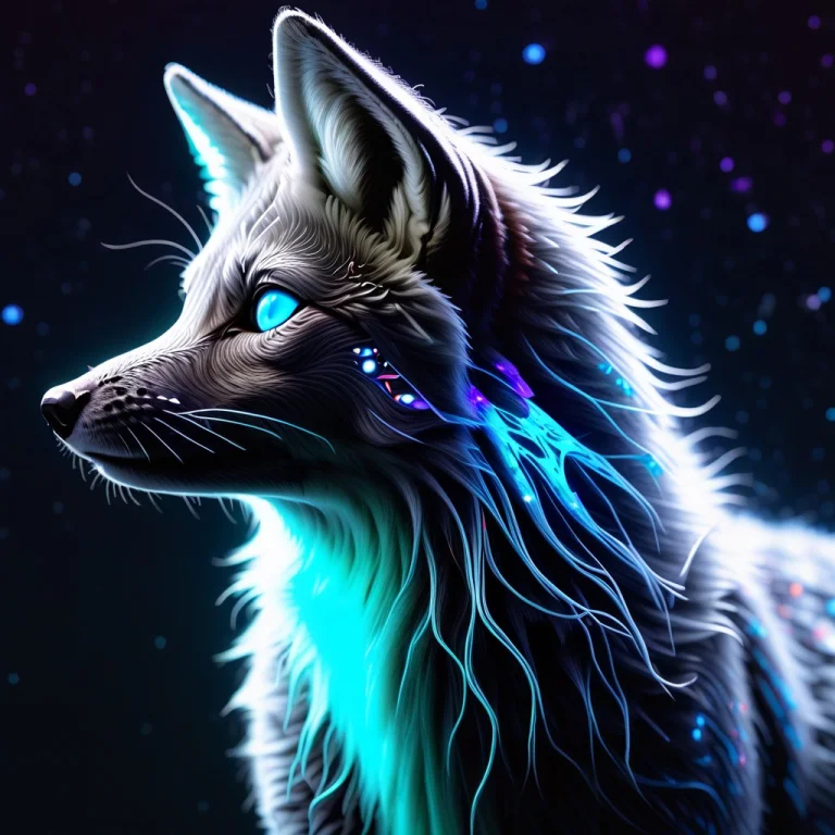 A Majestic Silver Fox Standing On A Dark Alien Landscape At...