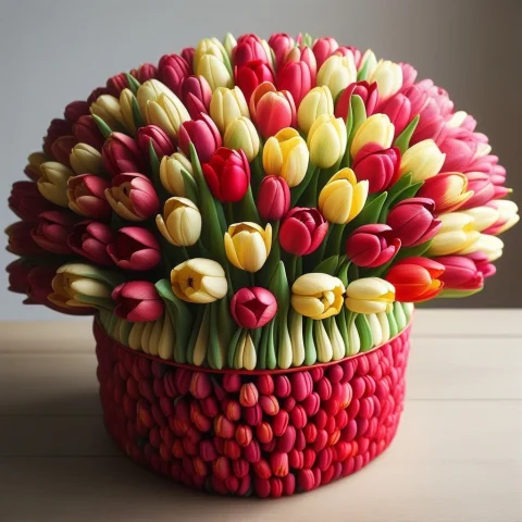 Jaynl-tm, Made Of Tulips,red,bucket — SDXL AI Prompt: jaynl-tm, made of tulips,red,bucket