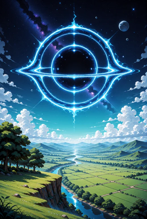 A Surreal Cosmic Landscape Featuring A Gargantuan, Glowing B...