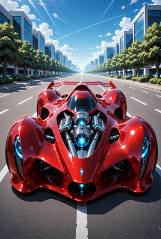 A Futuristic Red Racing Car With An Organic, Aerodynamic Des... — Stable Diffusion AI Prompt: A futuristic red racing car with an organic, aerodynamic design, featuring exagg...