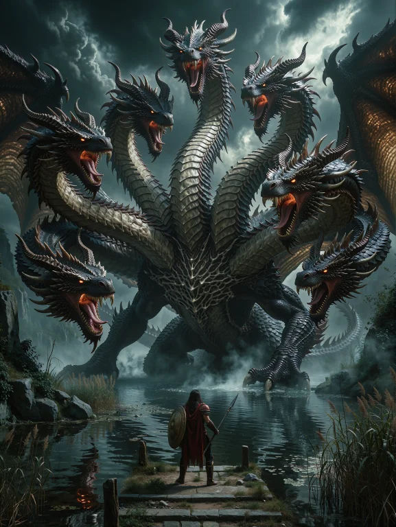 A Cinematic Fantasy Digital Painting Of A Colossal, Multi-he...