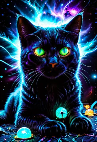 Dark, Chiaroscuro, Low-key, A Majestic Fluffy Black Cat Sitt... — SDXL AI Prompt: (dark), (chiaroscuro), (low-key), a majestic fluffy black cat sitting in the voi...