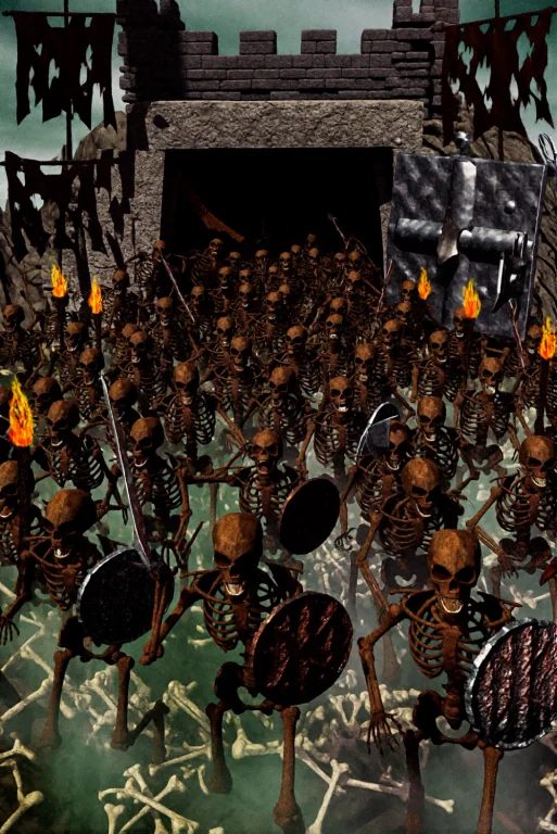 An Enormous Army Of Skeletal Warriors Emerging From A Crypt...