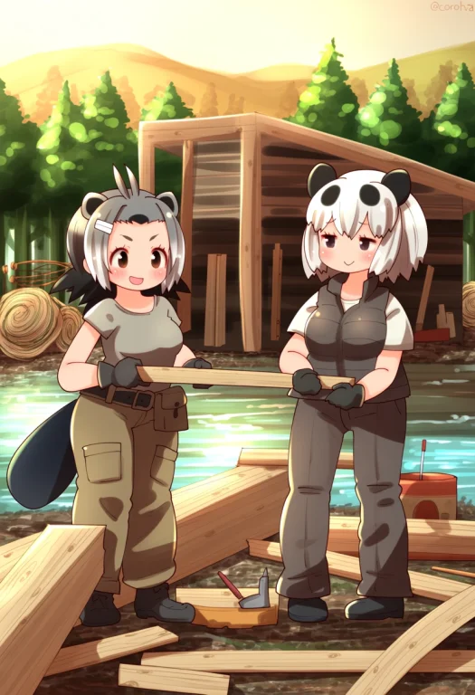 Coroha. Two Female Kemono Friends Characters, American Beave...