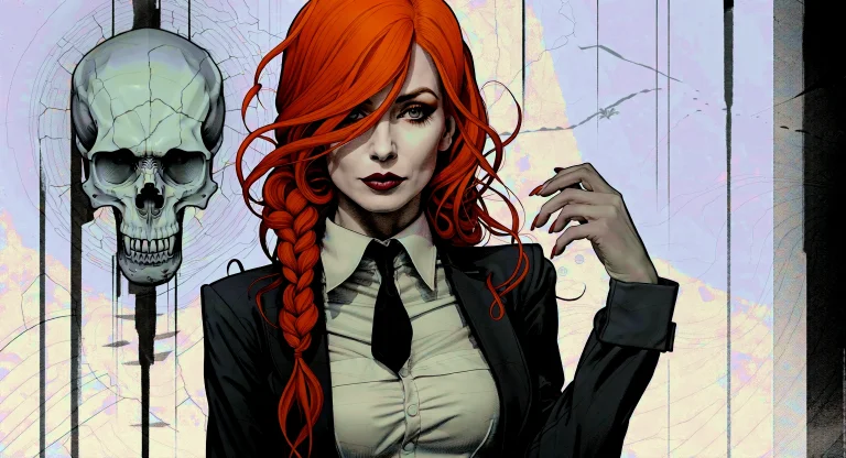 ,a Beautiful Young Woman With Vibrant Orange-red Hair Styled...