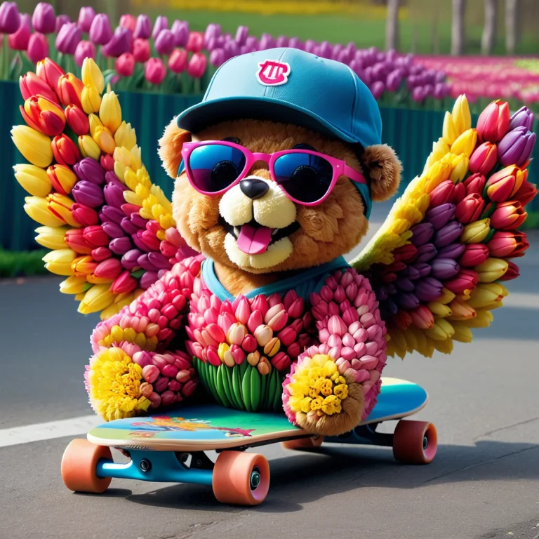 Jaynl-tm, Made Of Tulips, Adorable Teddy Bear, Wearing Sungl...