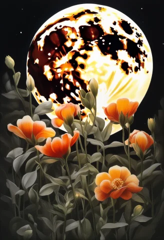 A Garden Where Flowers Bloom Into Small Flames, Gouache Pain... — SDXL AI Prompt: a garden where flowers bloom into small flames, gouache painting, spotlight, ext...