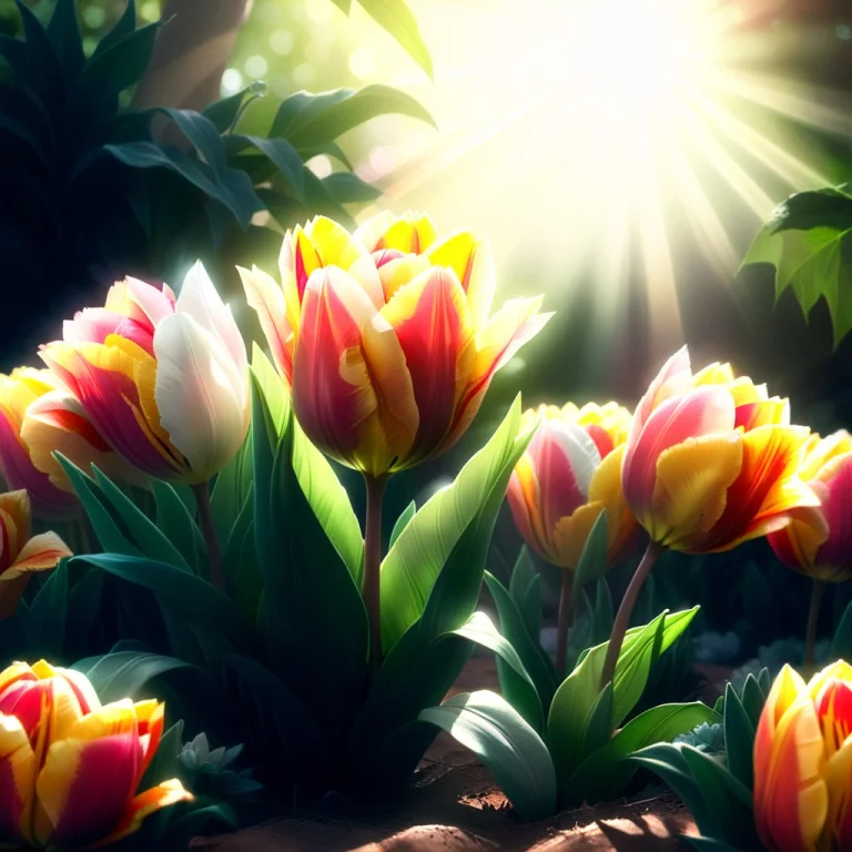 A Close Up On A Tulip With A Fairies Sunbathing On The Leave...