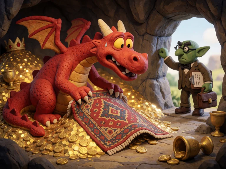 A Claymation Illustration Of A Dragon Caught In A Panic As A...