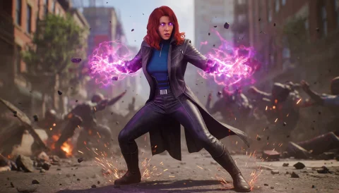 Jgrey, 3d Render, Jean Grey Full Body Fight Portrait In The... — Stable Diffusion AI Prompt: jgrey, 3d render, Jean Grey full body fight portrait in the middle of a street b...
