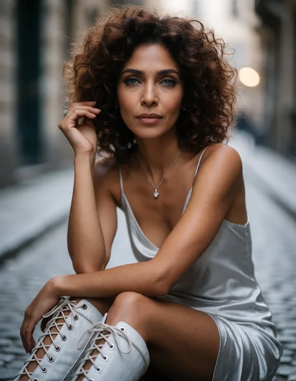A Forty-something South Asian Woman With Chestnut Natural Cu...