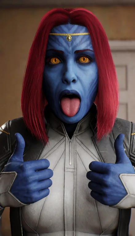 Gbmird, 3d Render, Blue Skin, Mystique Half Body From The Wa...