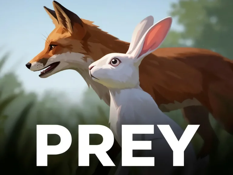 Fox And White Rabbit Standing Together In Grass Field With T...
