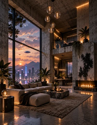 Loratraining2617621-20260925123913776-a3031 Z1os, Towering B... — Stable Diffusion AI Prompt: z1os, towering brutalist loft interior, exposed concrete walls and ceiling, vas...