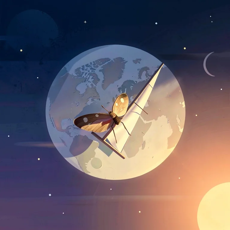 A Moth The Size Of A Sail Crossing The Moon, Flat Design, Tw...