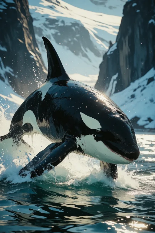 Nature, A Killer Whale Slicing The Surface Of A Northern Nor...