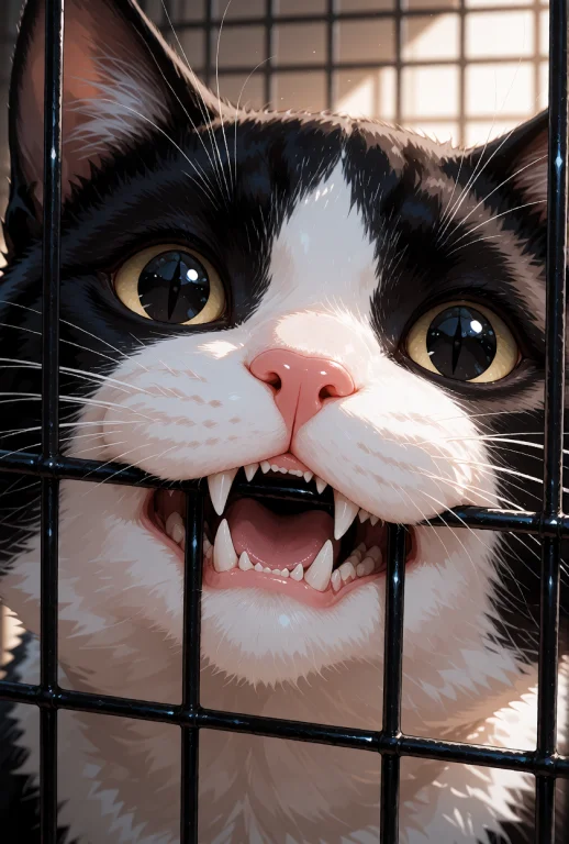 A Tuxedo Cat With Black And White Fur, Featuring A White Muz...