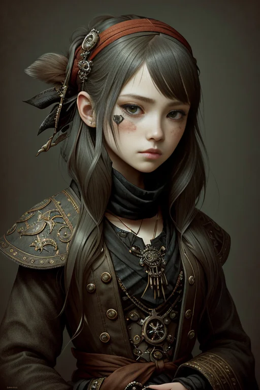 Intricate Portrait Of A Petite Girl, Rough, Rugged, Sad Expr...