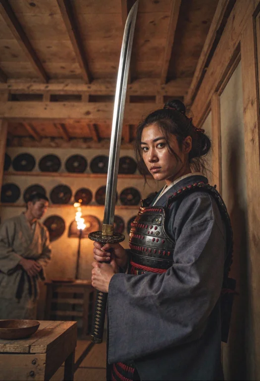 A Low-ceilinged Armory With Rough-hewn Cedar Beams And Racks...