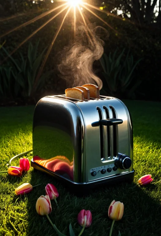 A Detailed Photo Of A Single Chrome Vintage Toaster Sitting...
