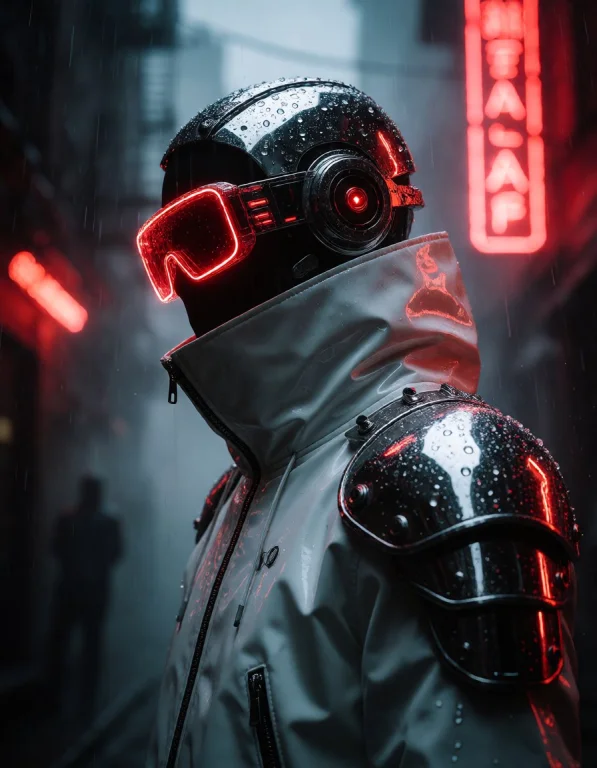 A Stylized Figure Standing In A Dark, Rain-slicked Alleyway....