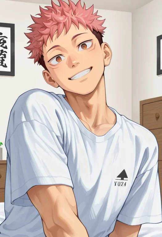 1boy, Solo, Itadori Yuuji, Pink Hair, Undercut, Brown Eyes,...