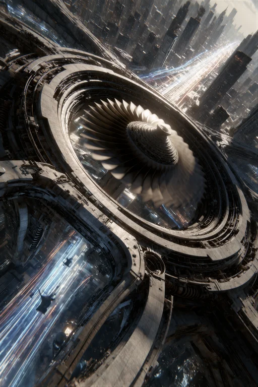 A Dramatic Wide Shot Of A Massive Rotating Mechanical Struct...