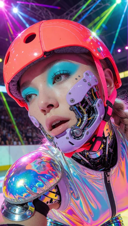Tilted Overhead Angle Portrait, Futuristic Roller-derby Race...